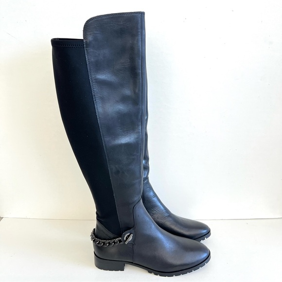 KARL LAGERFELD Paris Shay Leather Textile Chain Over-The-Knee Boots Sz 8 M NWOB - Picture 3 of 13